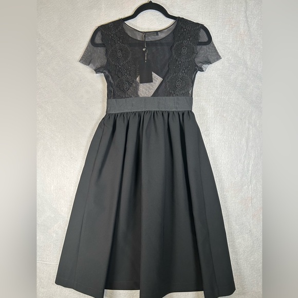 TWIN-SET NWT Scoop Neck Knee-Length Black Party Dress with Bow Lace‎ Sz 6/Small - Picture 7 of 16